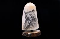 BEAR EATING SALMON SCRIMSHAW